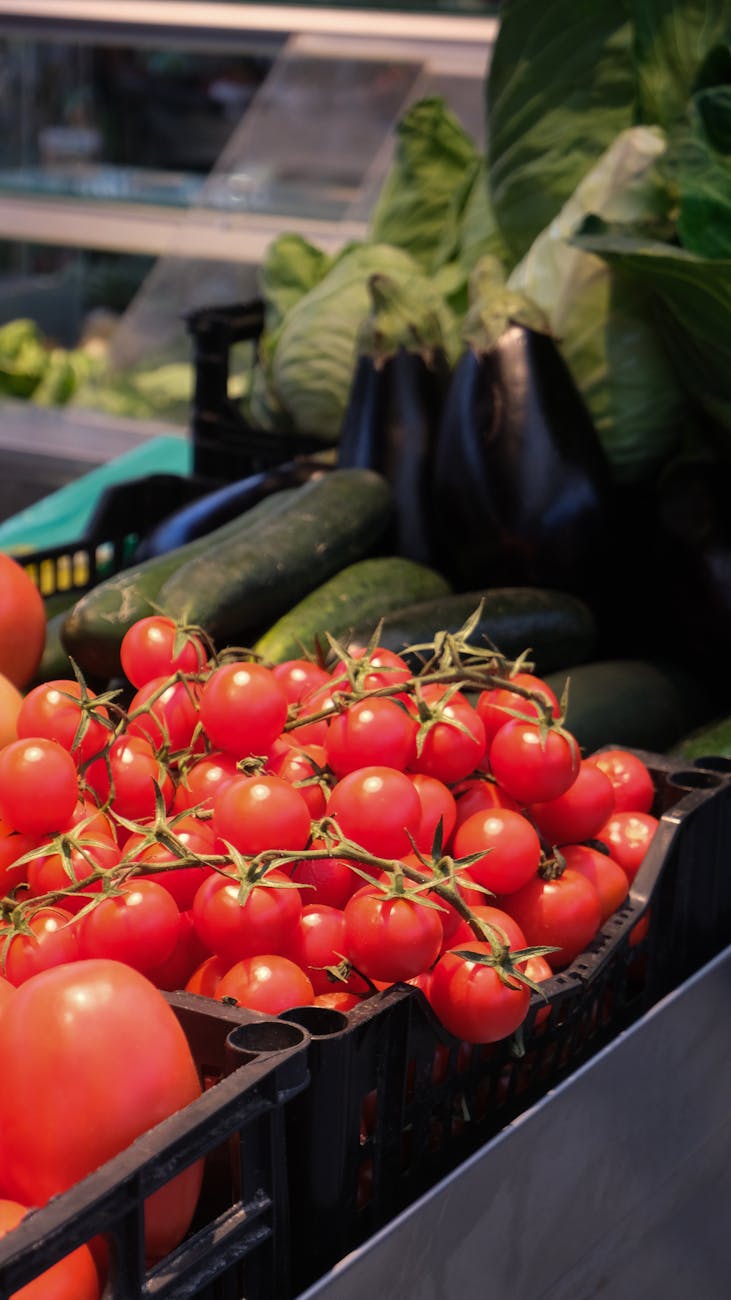 fresh vegetables display at market stall