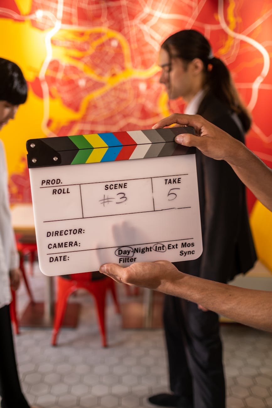 clapperboard on a movie plan