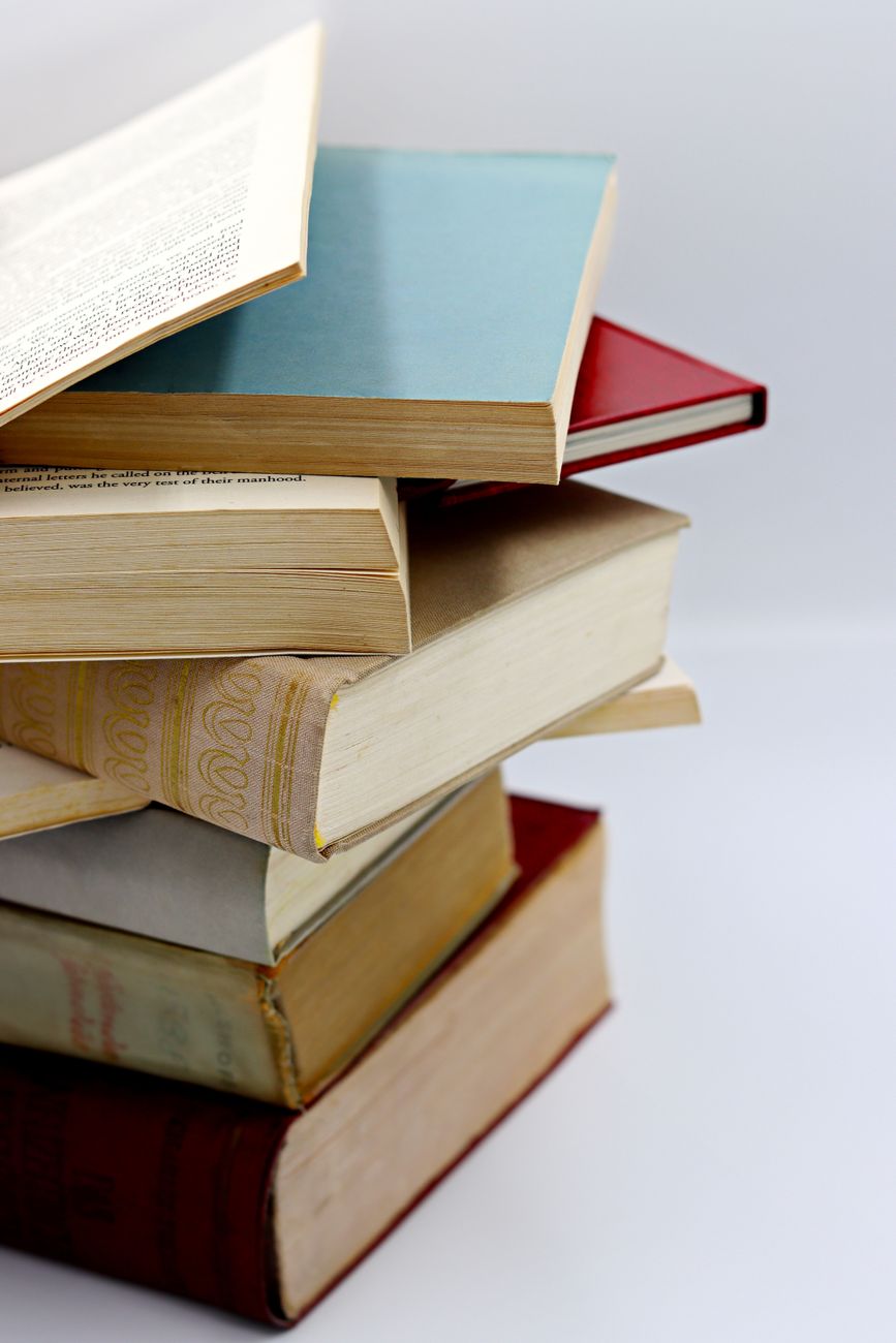 close up of a pile of books