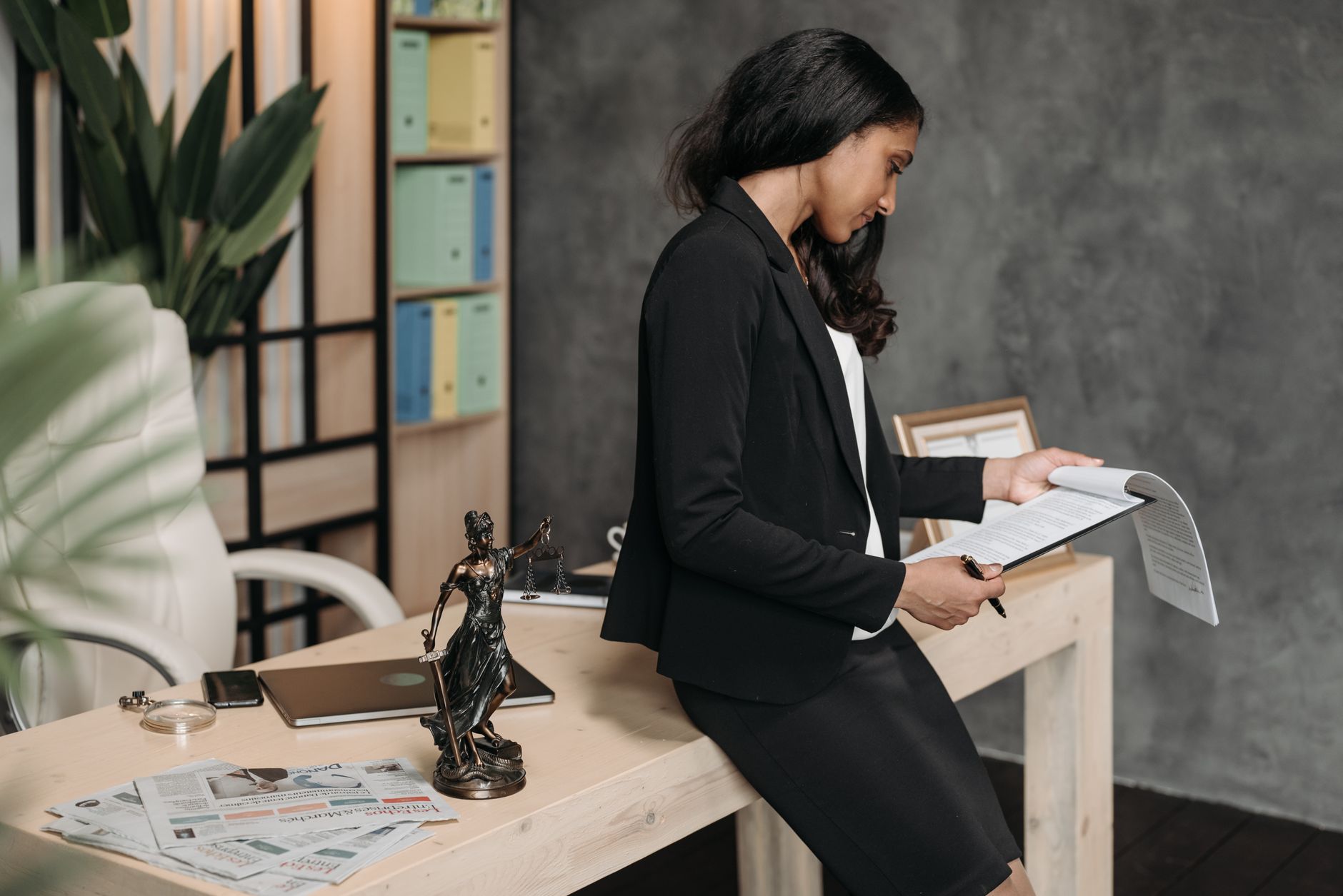 female lawyer looking at documents